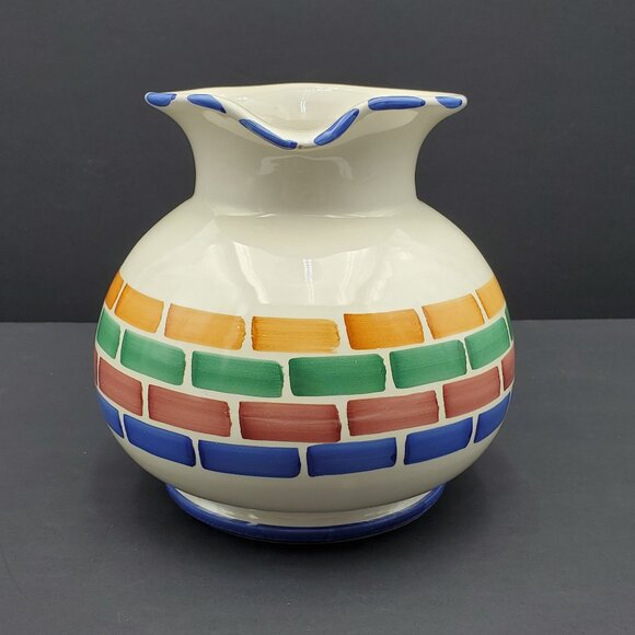 Pier 1 Colorful Blocks Pitcher Blue Red Green Orange Bricks Rectangles on Cream - Picture 4 of 8